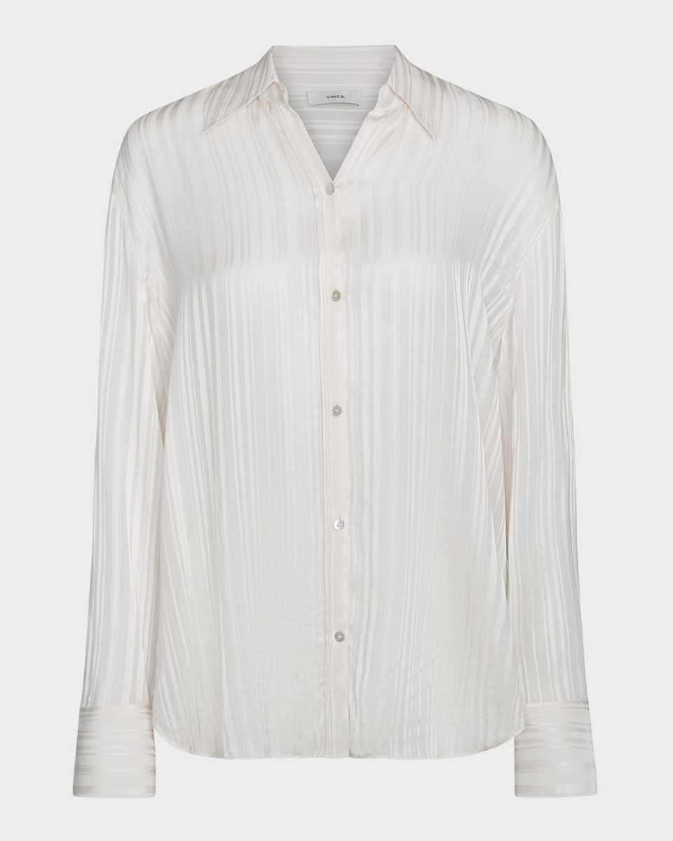 Sheer Striped Pintuck Blouse